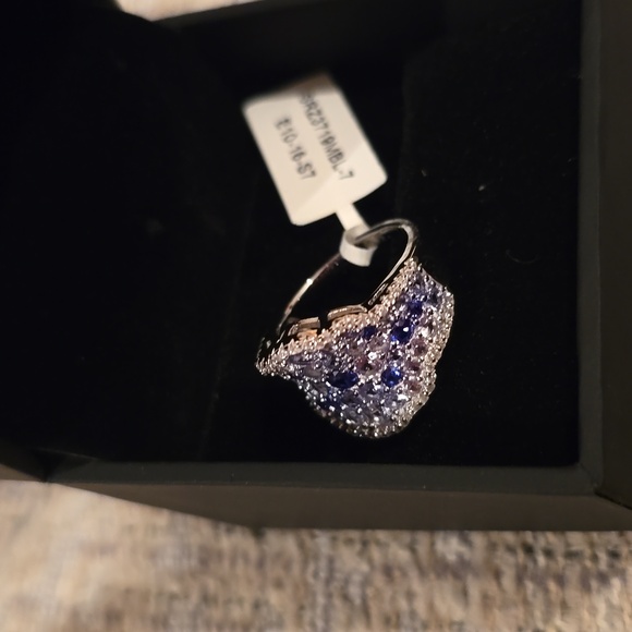 BEAUTIFUL STERLING SILVER BLUE SAPPHIRE STONES RING SIZE 7 - Picture 7 of 15